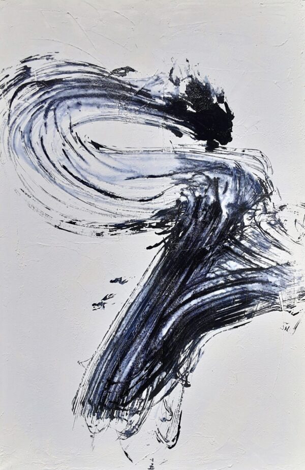 Power of the Serpent - Zen art abstract black and white painting depicting movement in bold Asian style brushstrokes.