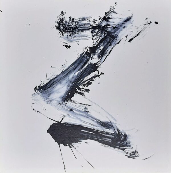 Rising to the Light - Zen art abstract black and white painting depicting movement in bold Asian style brushstrokes.