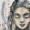 Peace Within Buddha - original artwork detail of a female peaceful Buddha meditating with bold grey and copper brushwork in the background enhancing the composition.