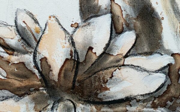 Detail of original painting showing sepia, brown and black lotus flower